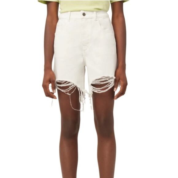 DL1961 Womens 28 Emilie Ripped High Waist Fray Hem Denim Shorts in White NEW - Picture 1 of 12